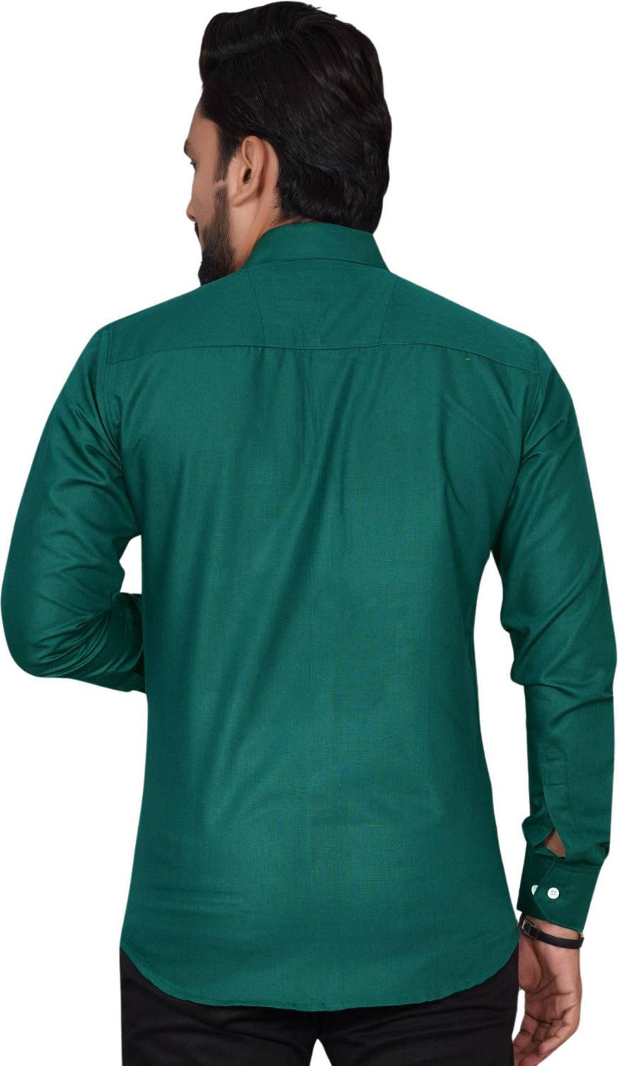Image of VC Fashion Men Solid Formal Dark Green Shirt