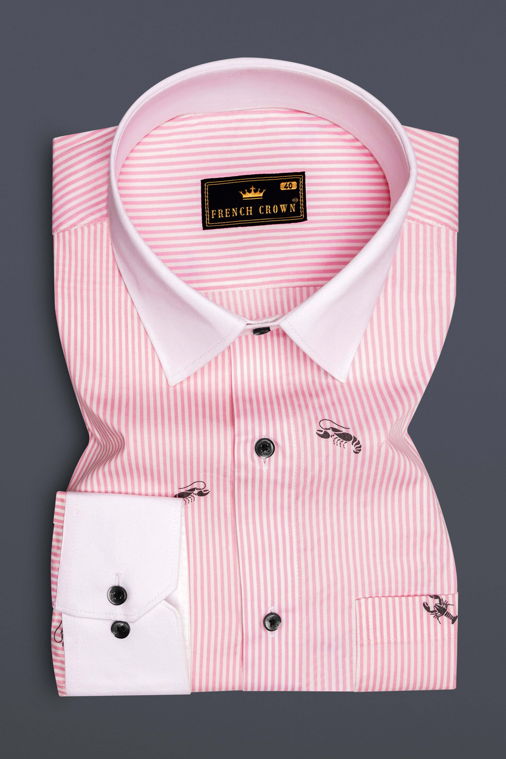 Image of french crown Men Striped Festive Pink Shirt