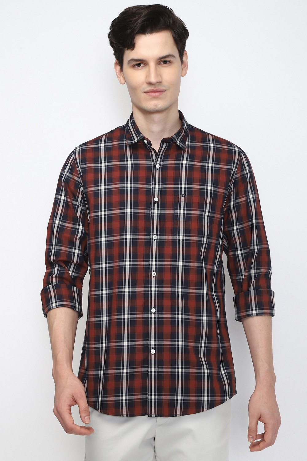 Image of PETER ENGLAND Men Checkered Casual Maroon Shirt