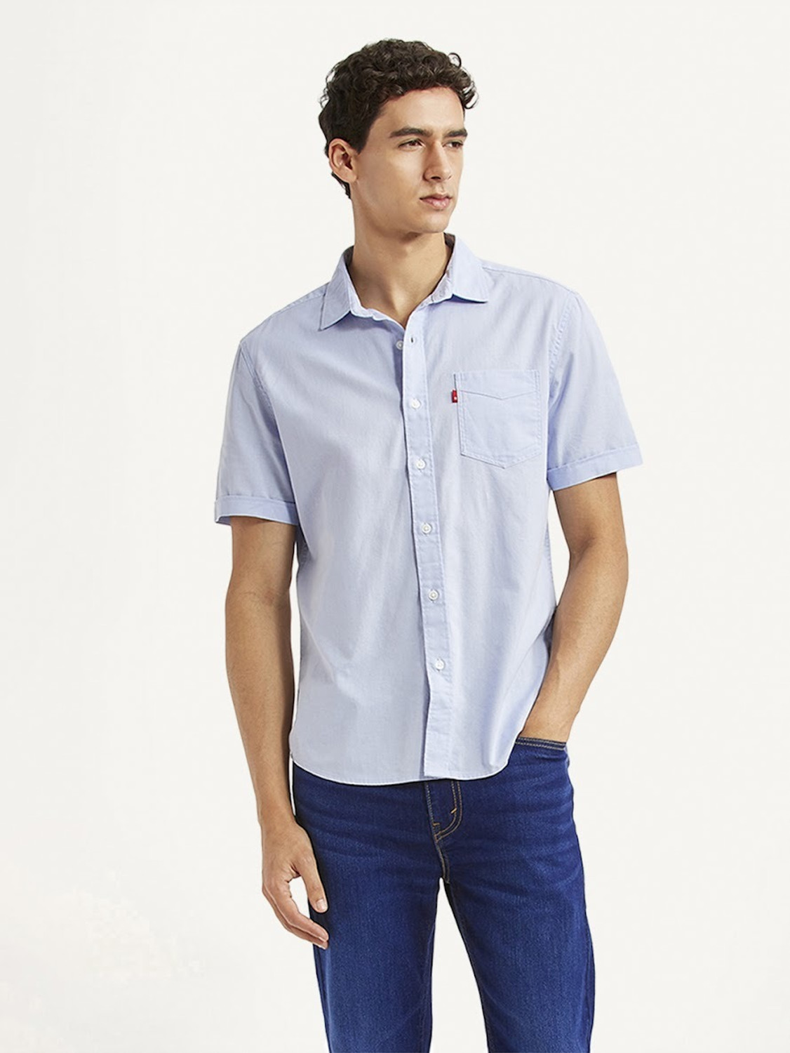 Image of LEVI'S Men Solid Casual Blue Shirt