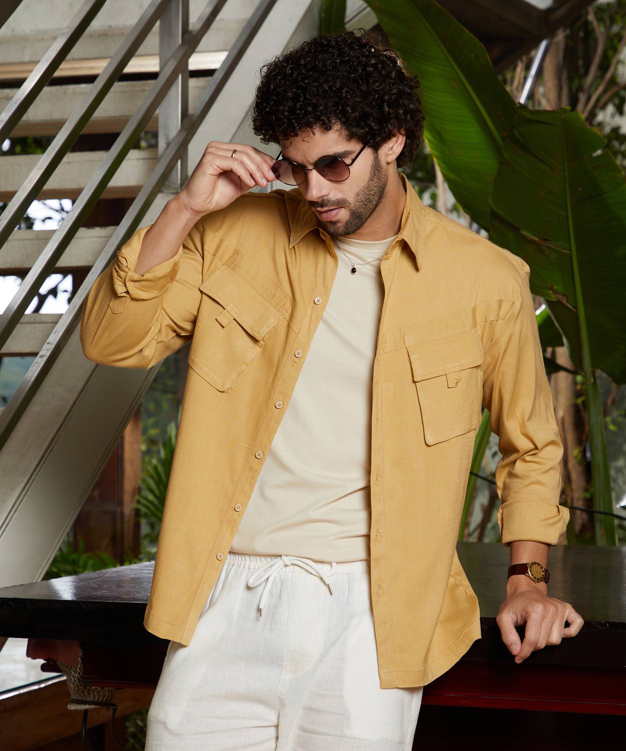 CAHOOT Men Solid Casual Yellow Shirt