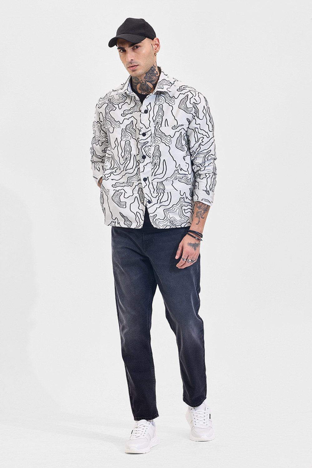 Image of Snitch Men Printed Casual White Shirt