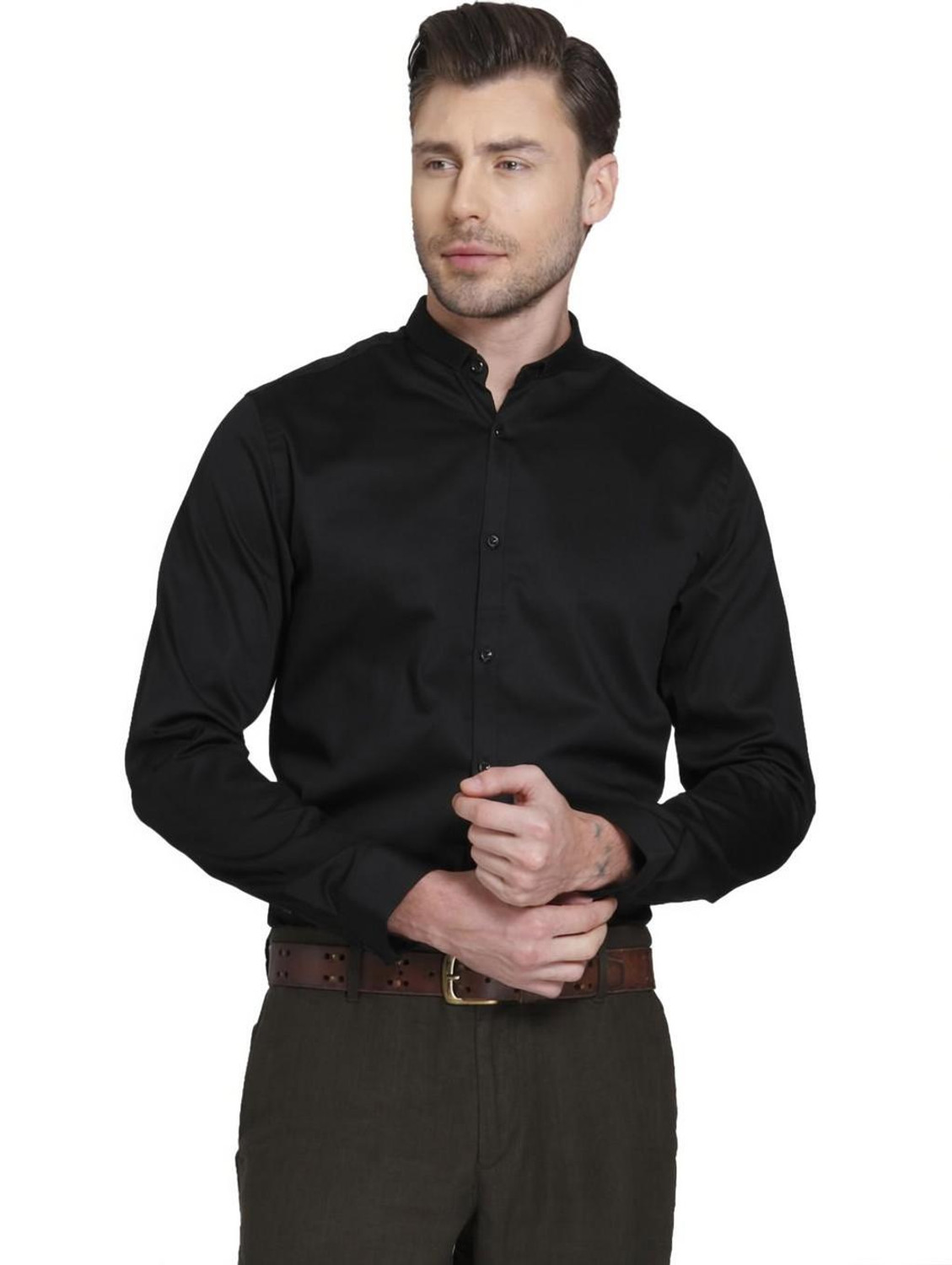 Image of JACK & JONES Men Solid Casual Black Shirt