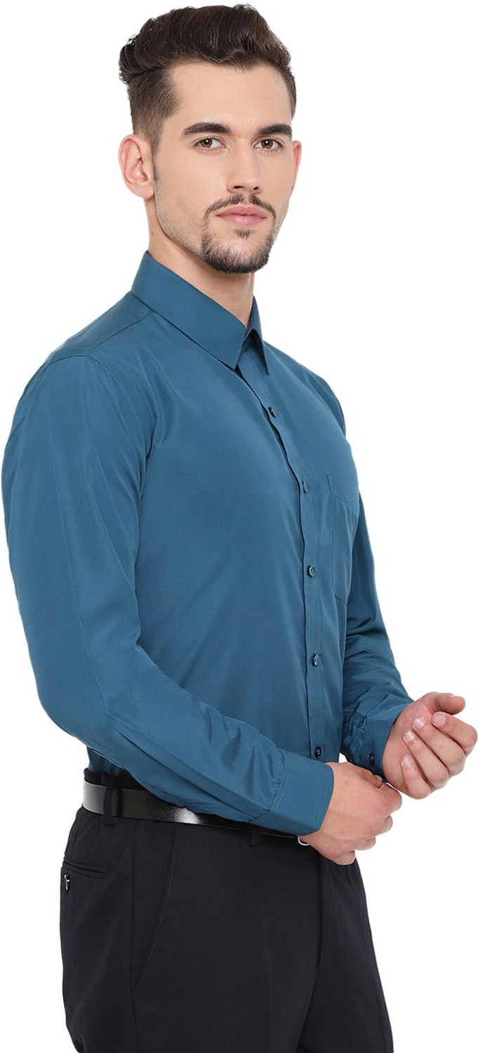 Image of English Navy Men Solid Formal Blue Shirt