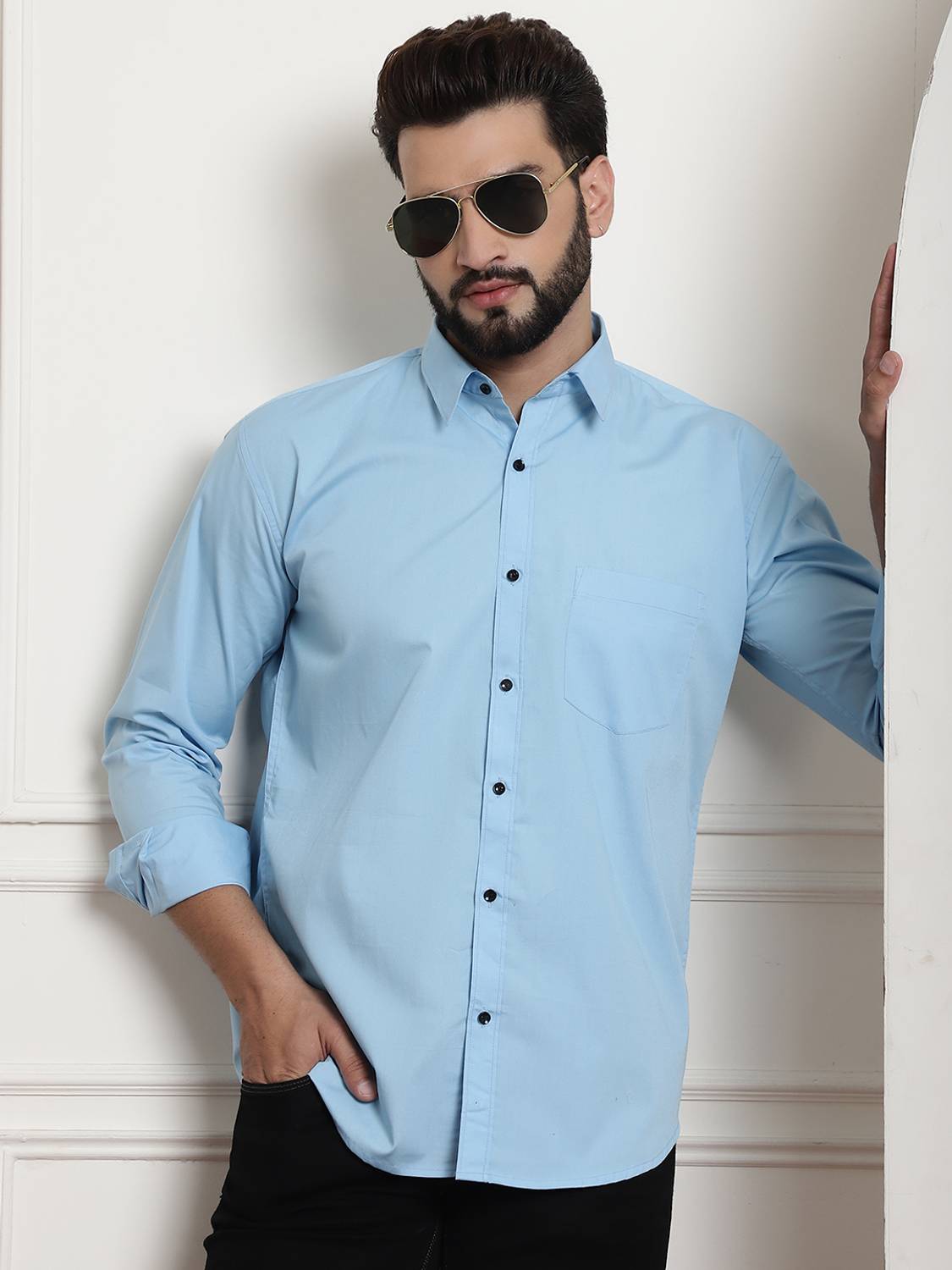 ARMAAN ETHNIC Men Solid Casual Light Blue Shirt