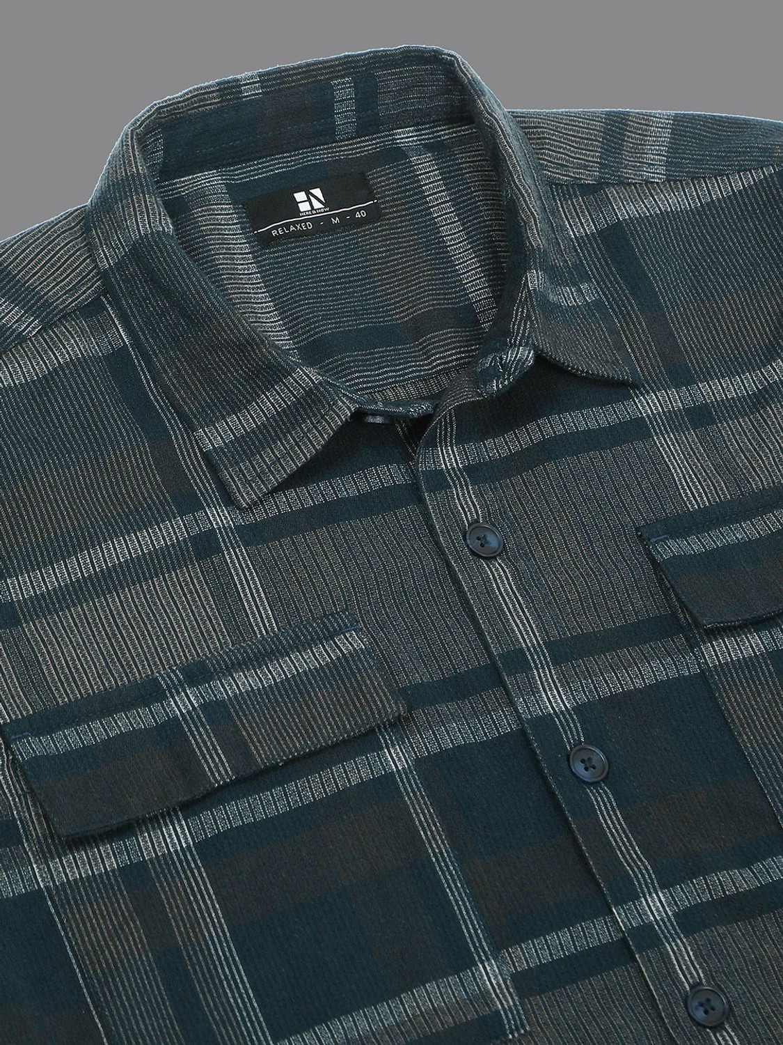 Image of HERE&NOW Men Checkered Casual Blue Shirt