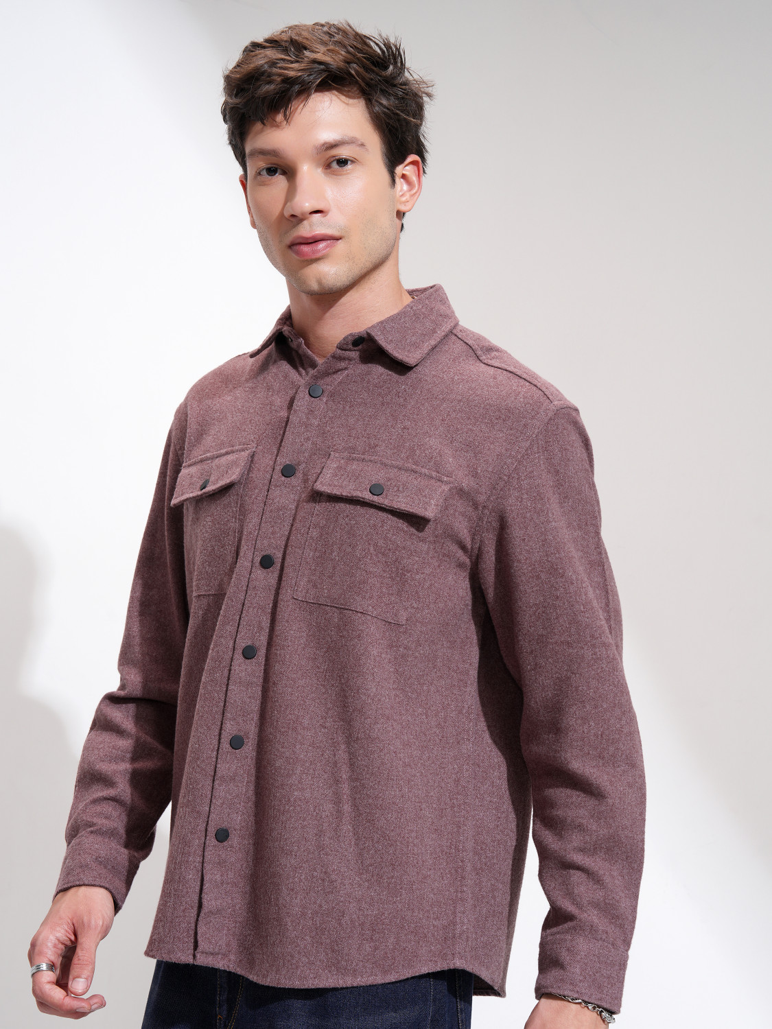 Image of HIGHLANDER Men Self Design Casual Maroon Shirt