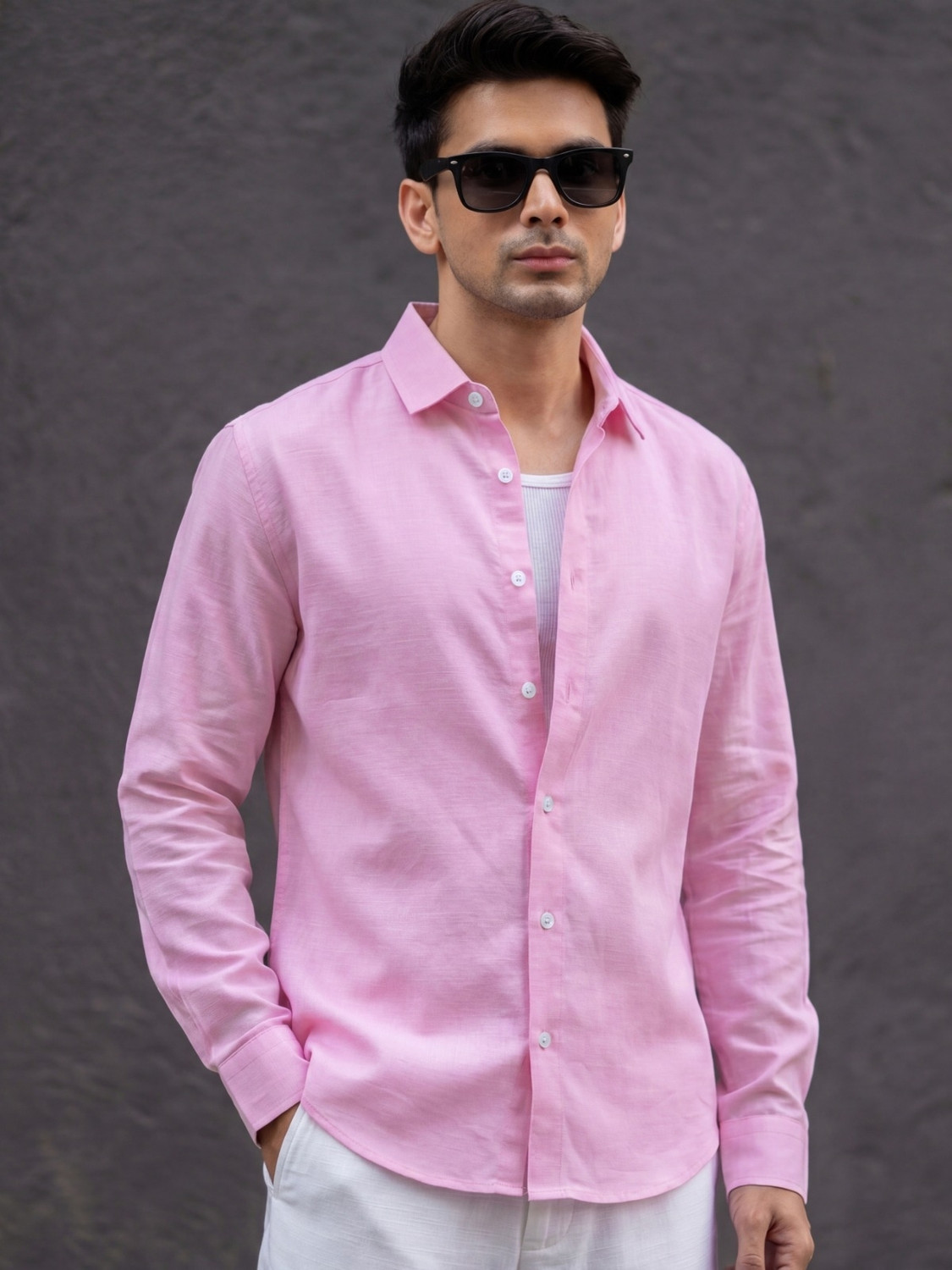 Image of Roadster Men Solid Casual Pink Shirt