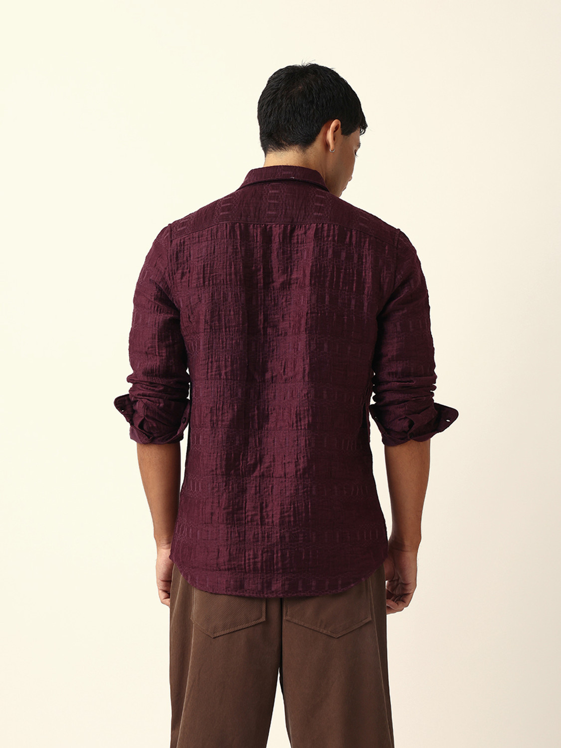 Image of THE BEAR HOUSE Men Self Design Casual Maroon Shirt