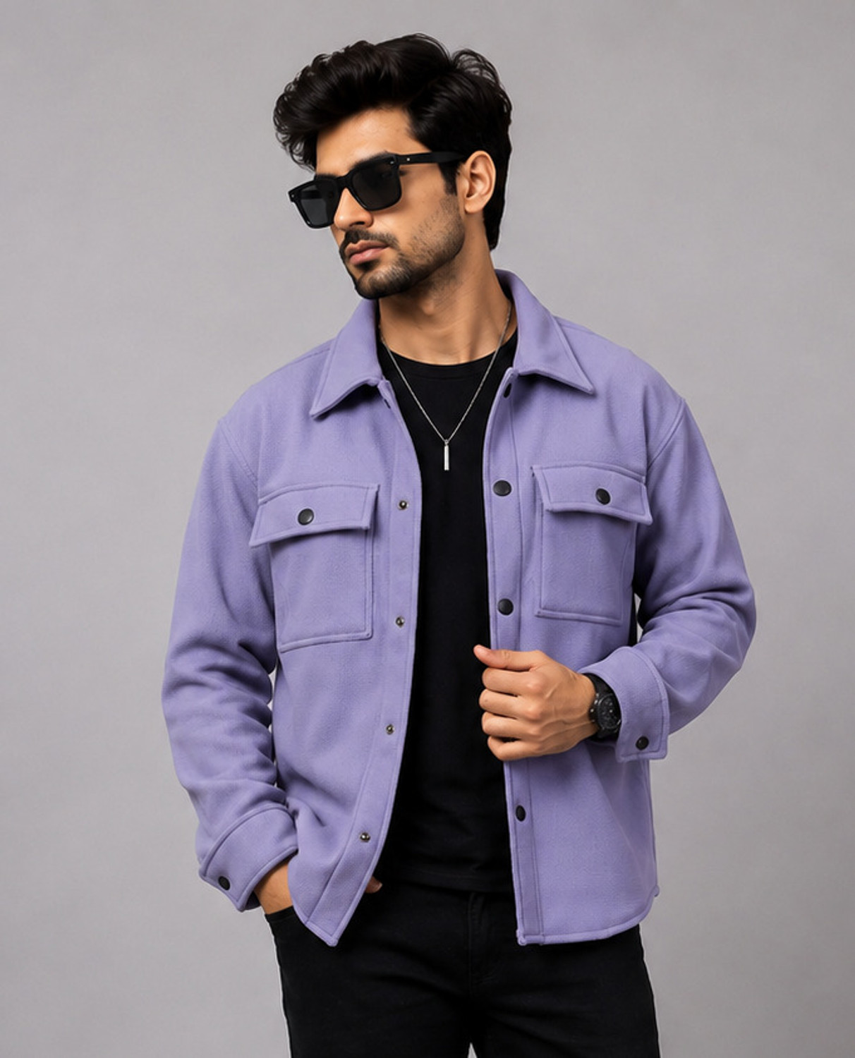 Image of the emperor Men Oversized Fit Solid Spread Collar Casual Shirt