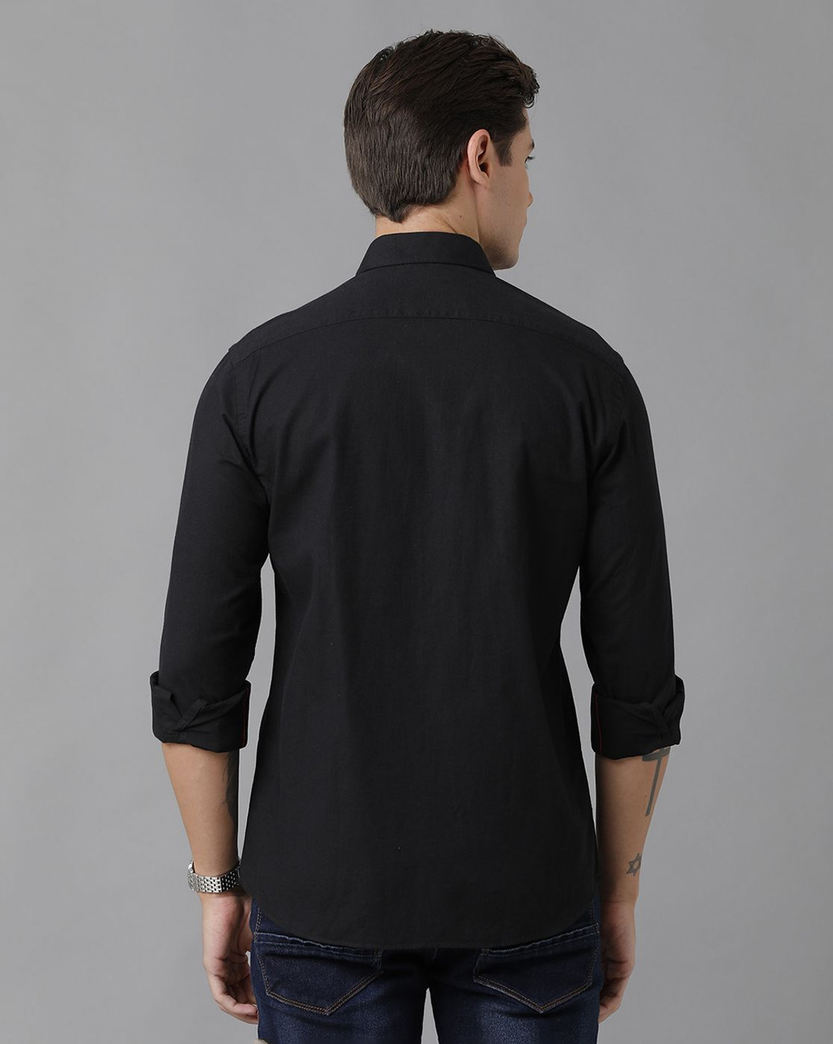 Image of GRANDSTITCH Men Solid Casual Black Shirt
