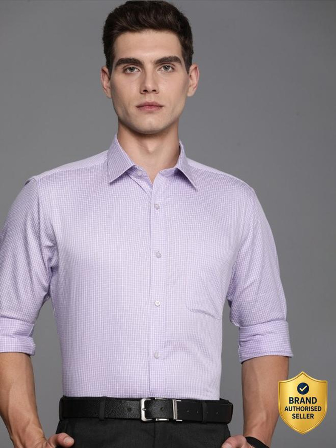 Image of Raymond Men Self Design Formal Purple Shirt