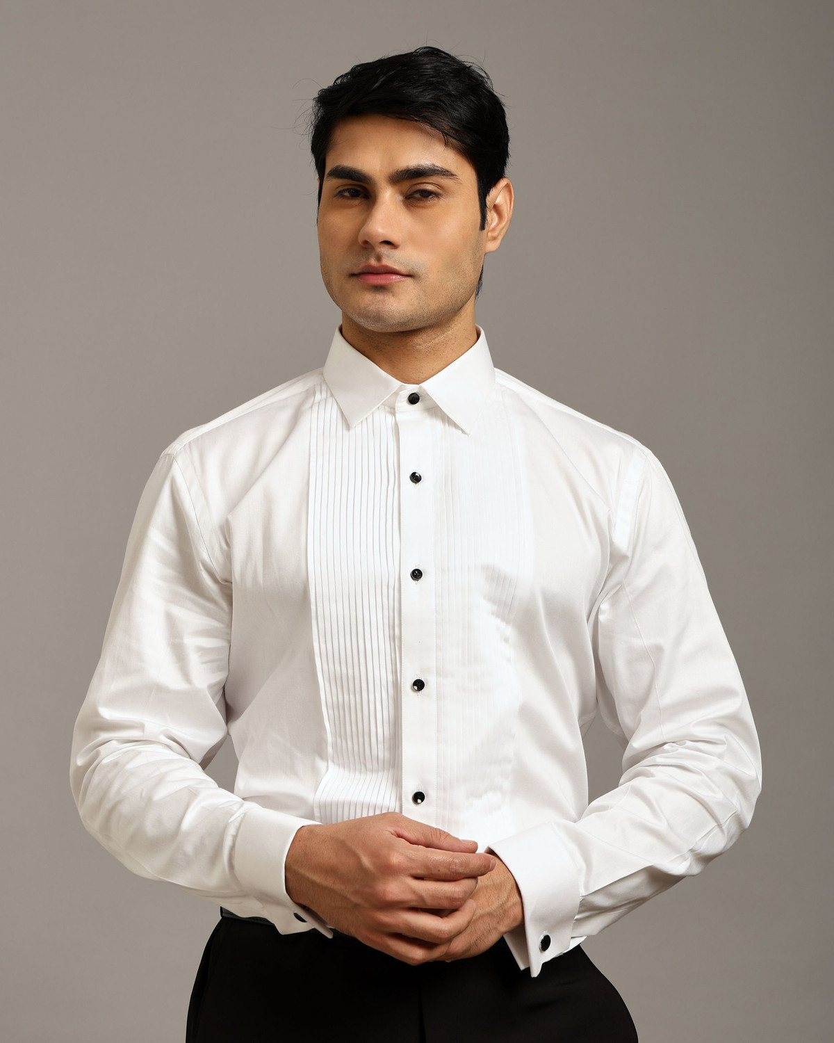 Image of Crease India Men Self Design Formal White Shirt