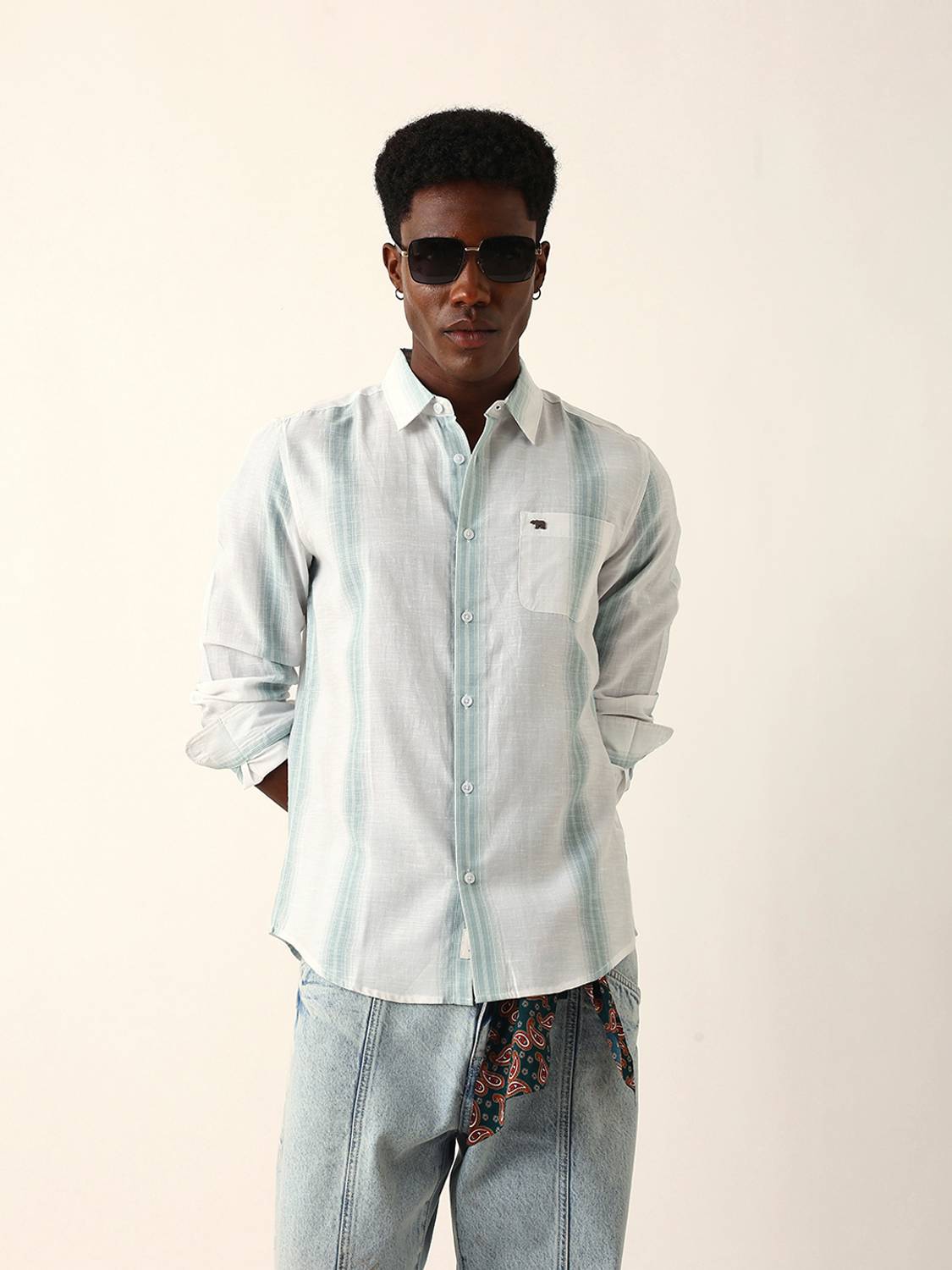 THE BEAR HOUSE Men Striped Casual Green, White Shirt