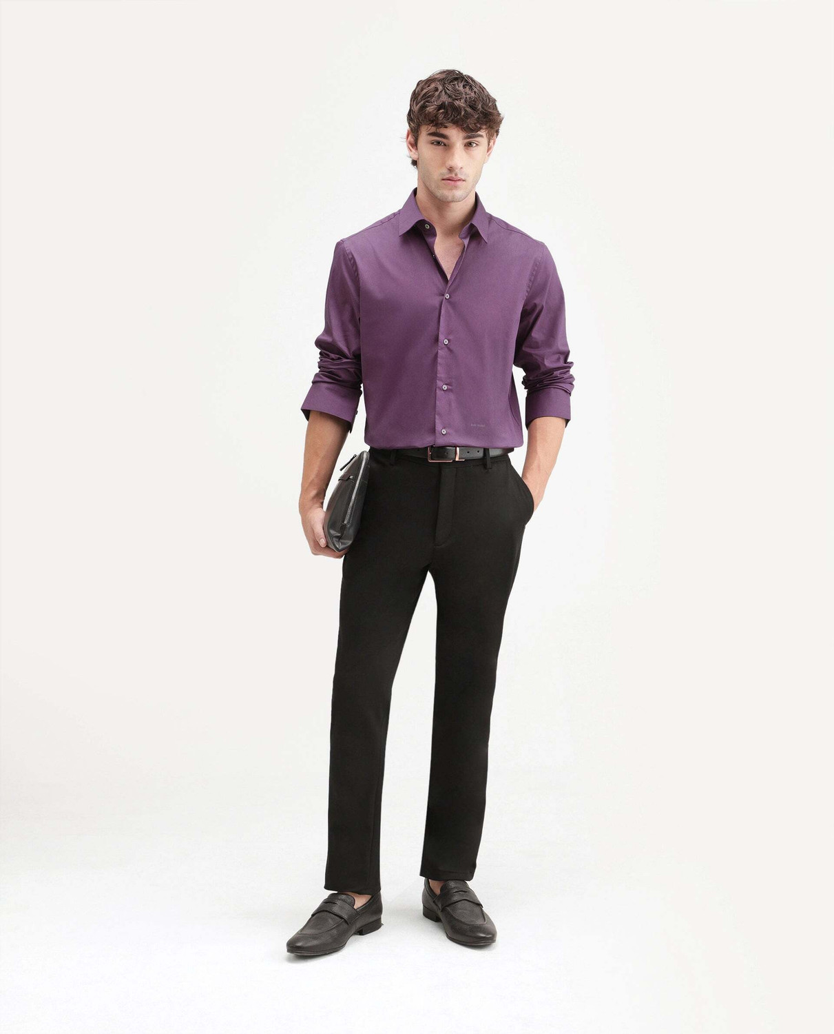 Image of RARE RABBIT Men Solid Casual Purple Shirt