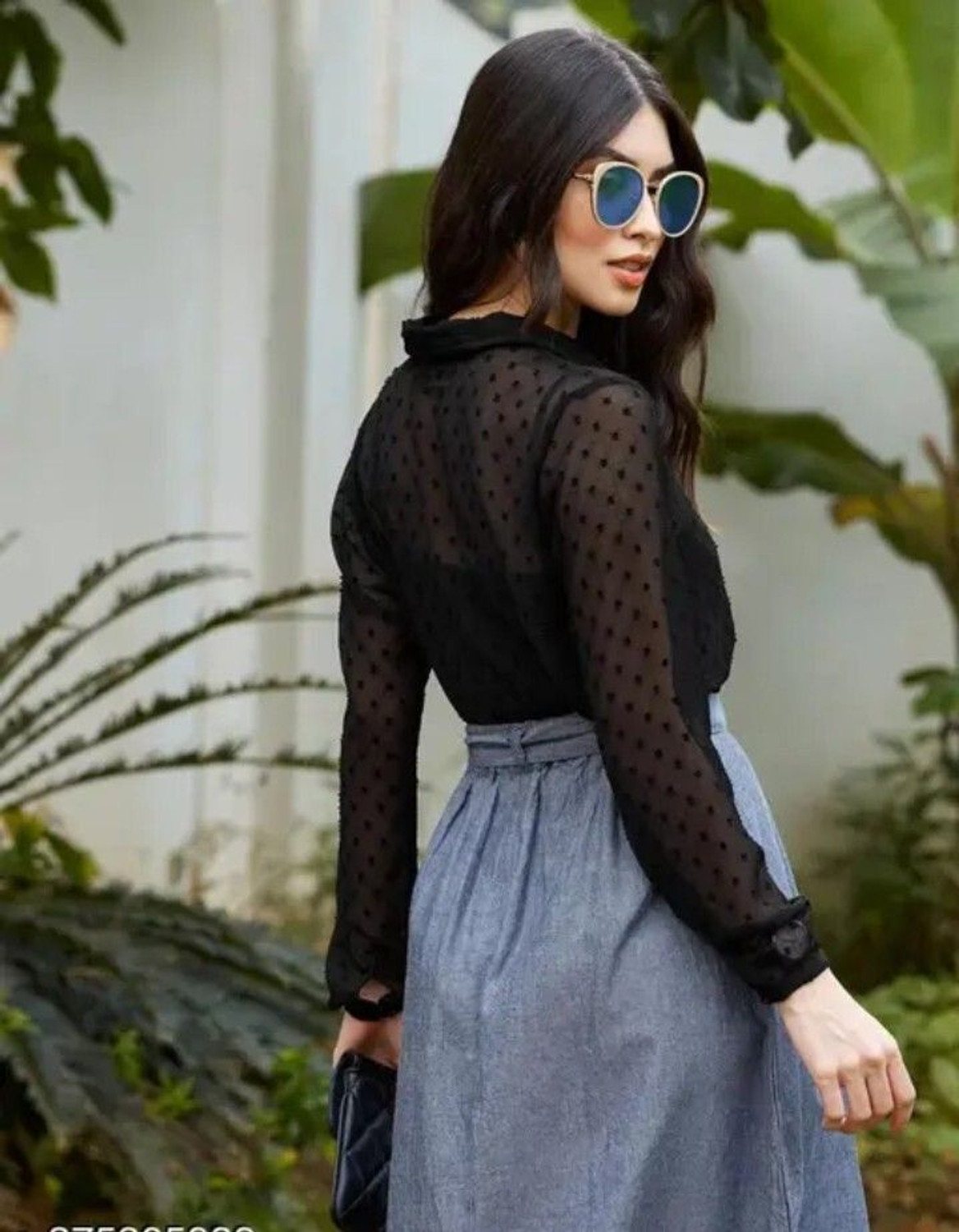 Image of AKSHASTORE Women Self Design Casual Black Shirt
