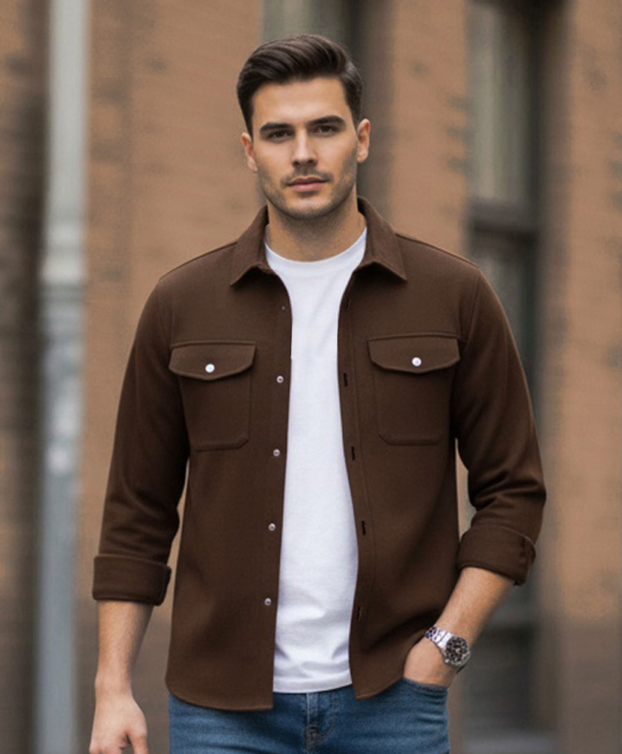 Image of VG BROTHER Men Solid Casual Brown Shirt