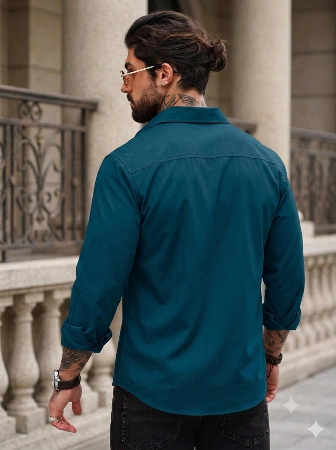 Image of METRONAUT Men Solid Casual Blue Shirt