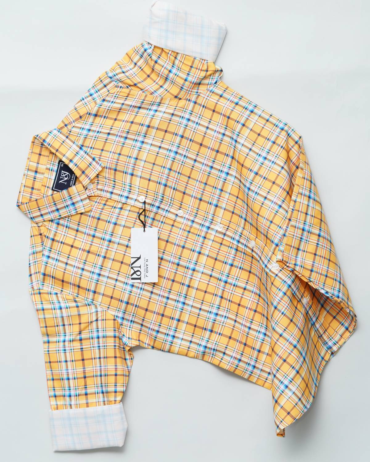 N AND J Men Checkered Yellow Shirt - Image 1