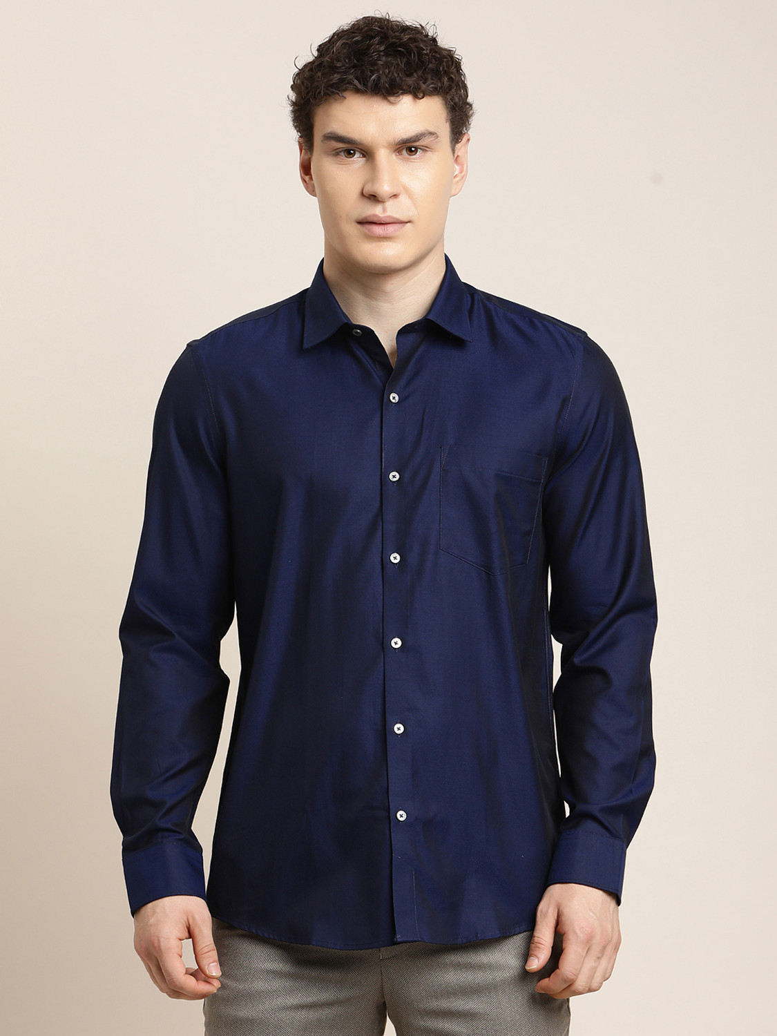 Image of TURTLE Men Solid Formal Blue Shirt