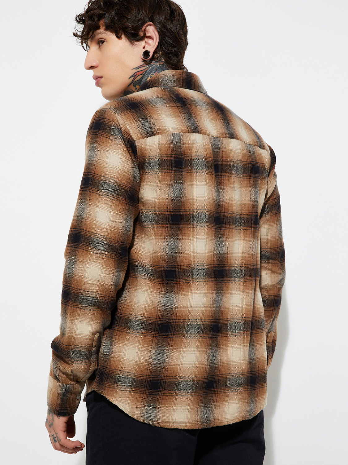 Image of MAX Men Checkered Casual Brown Shirt