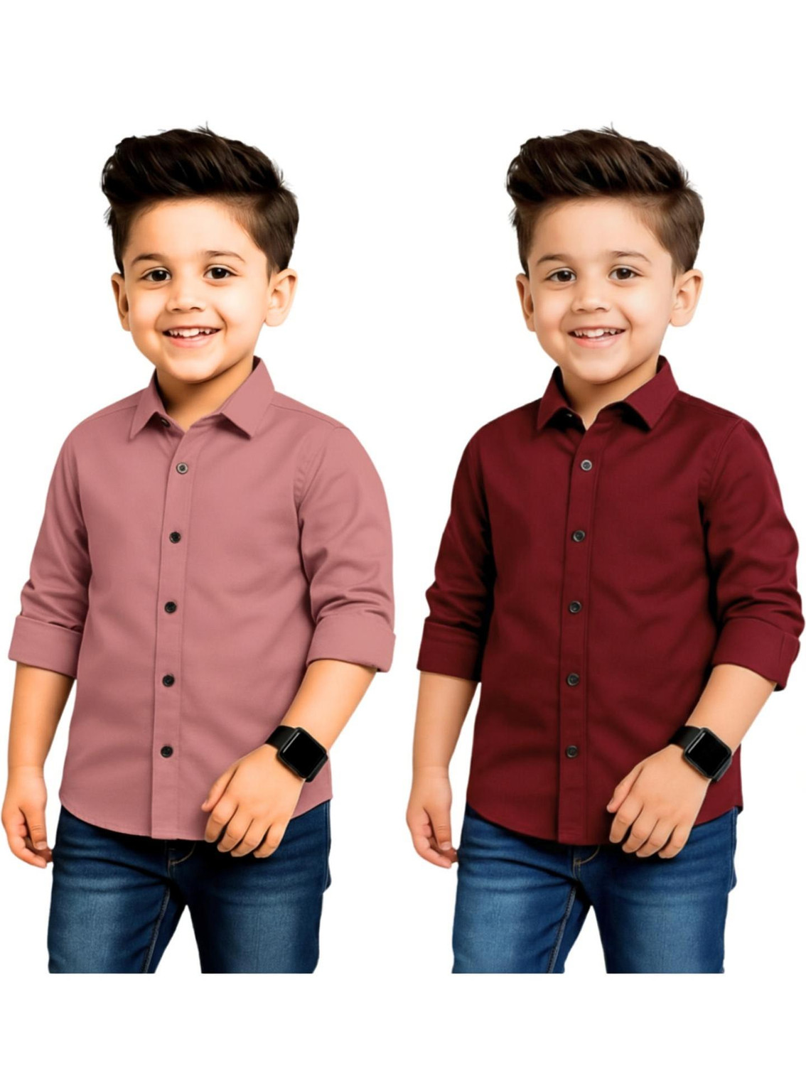 YYQ Boys Solid Casual Beige, Maroon Shirt