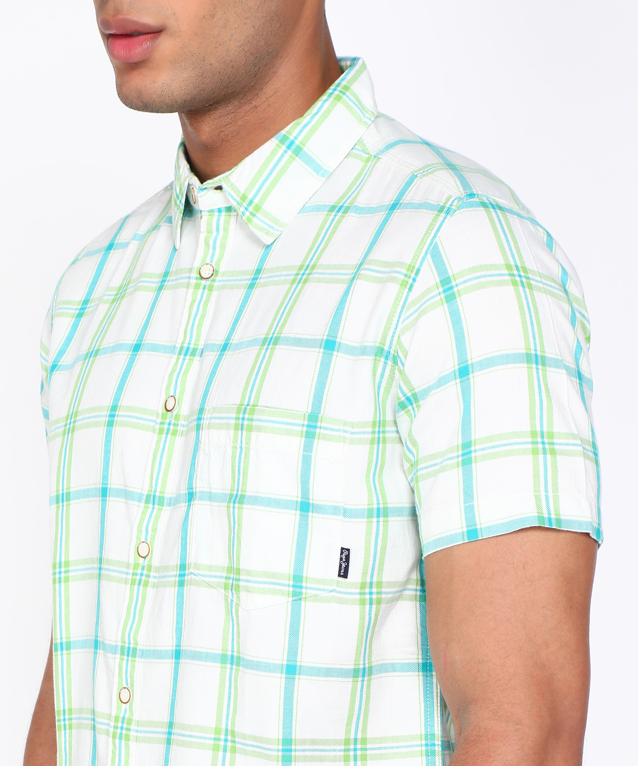Image of Pepe Jeans Men Checkered Casual Green Shirt