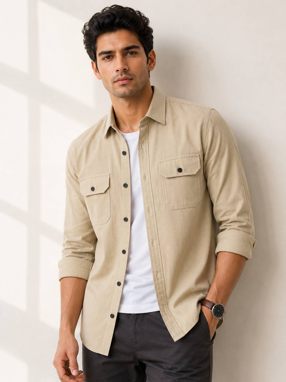 Lyphy Men Solid Casual Shirt, Beige at ₹379 (85% Off) – Flipkart