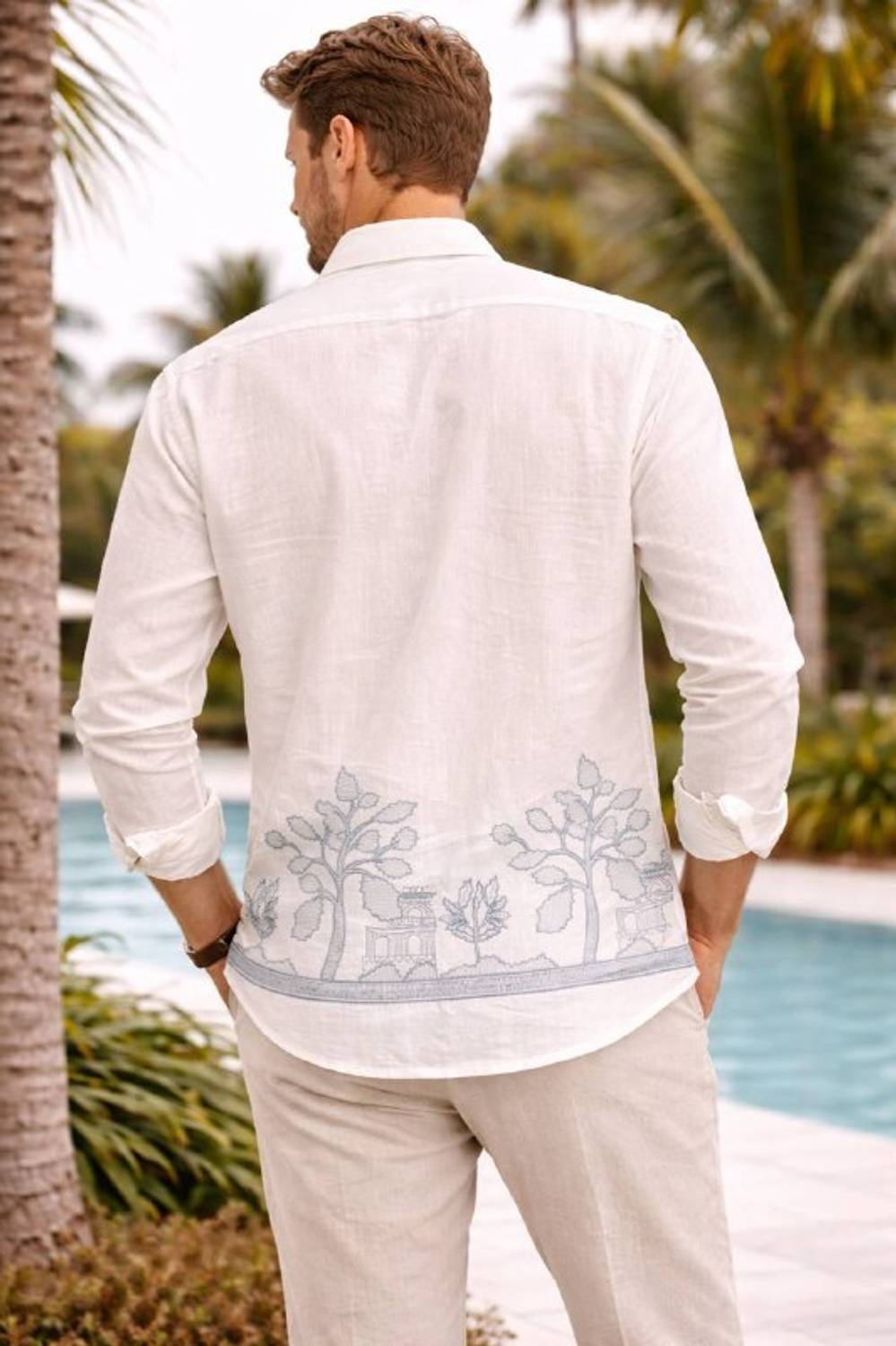 Fashionez Men Embroidered Casual White Shirt - Image 2