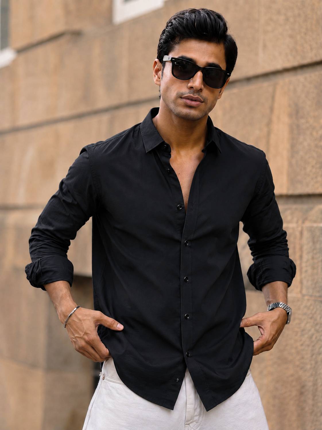 FEBZZKOM Men Black Casual Shirt - Image 1
