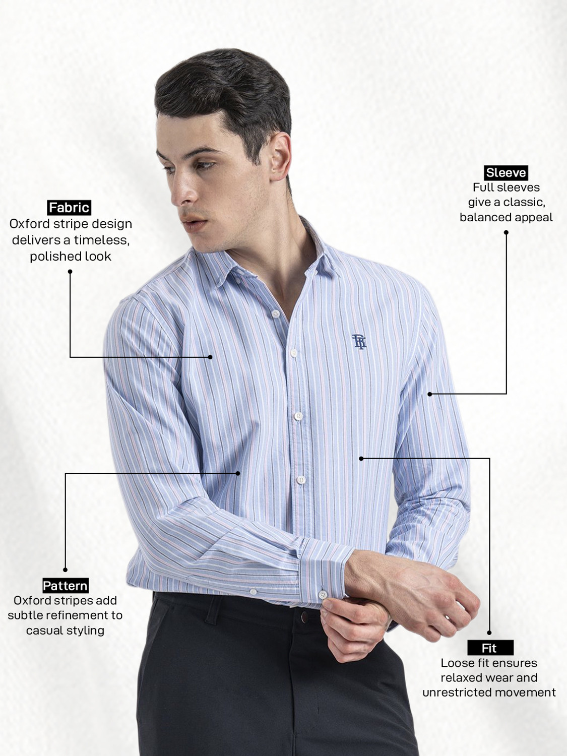 Image of RED TAPE Men Striped Casual Blue Shirt