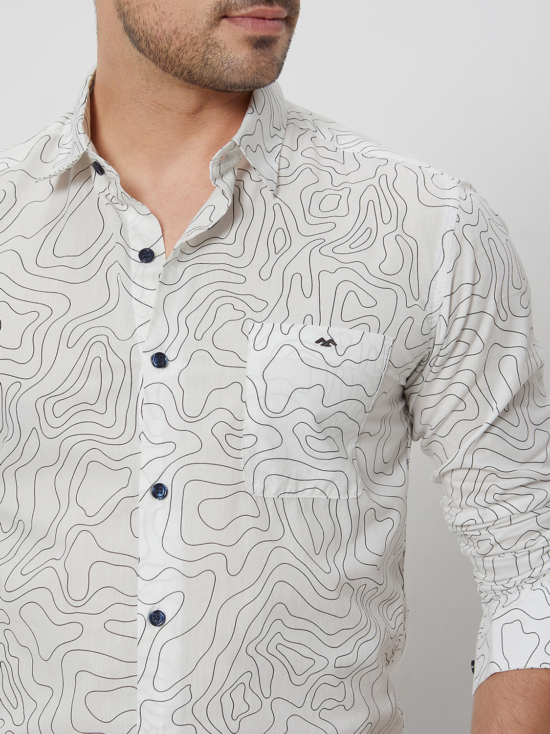 Image of MUFTI Men Printed Casual White, Black Shirt