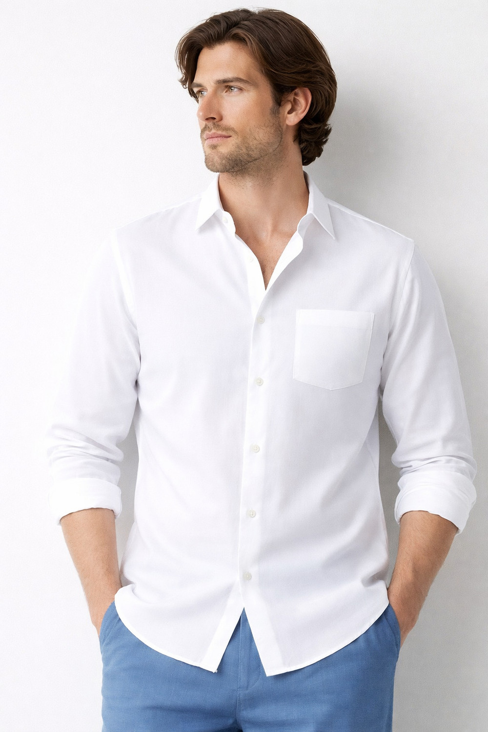 Image of TRENDNOWENT Men Solid Casual White Shirt