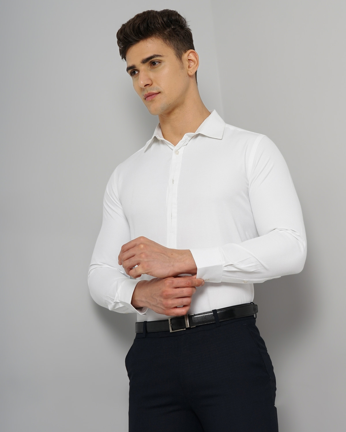Image of The Indian Garage Co. Men Solid Formal White Shirt