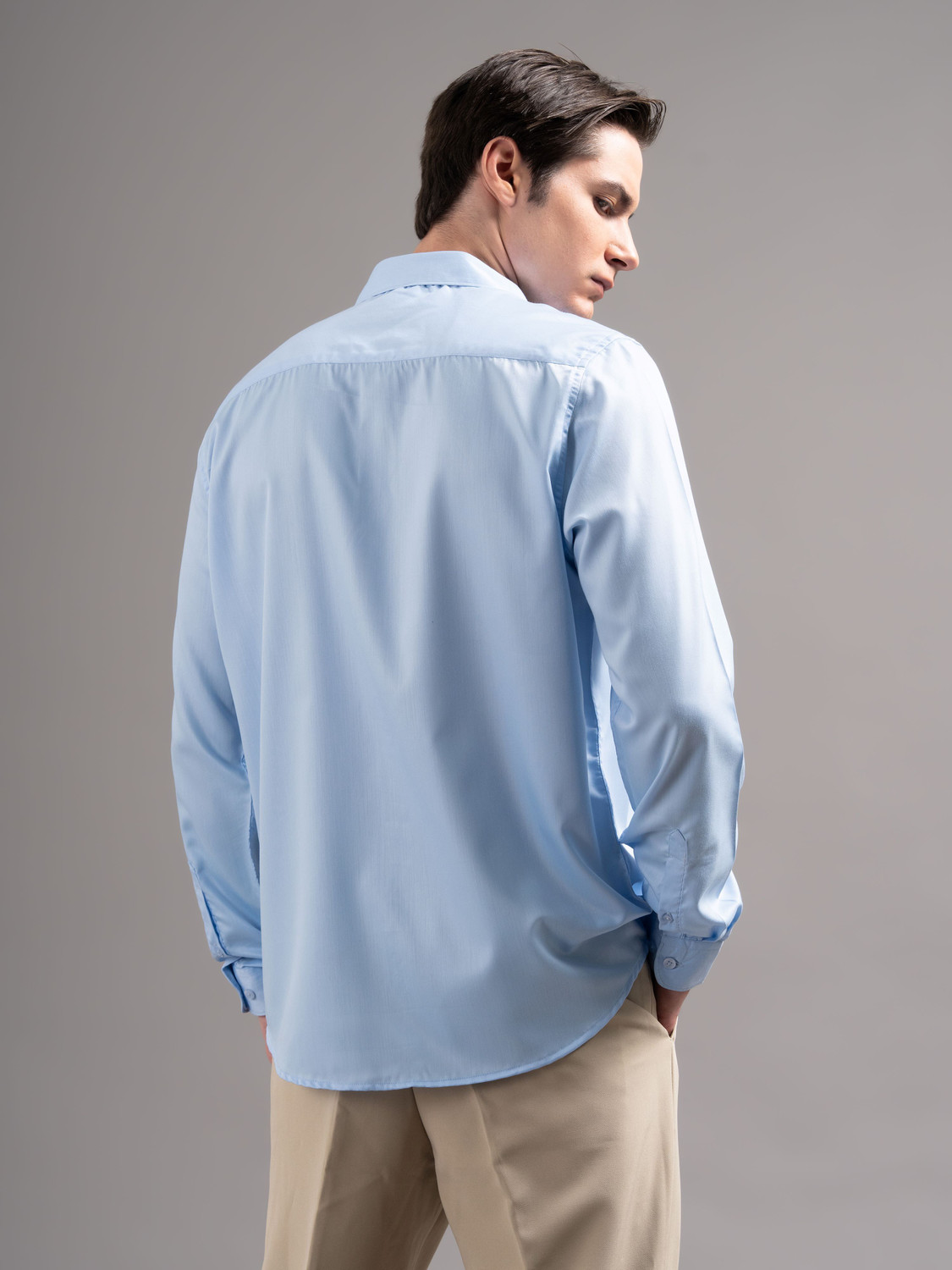 Image of Independence Men Solid Casual Blue Shirt