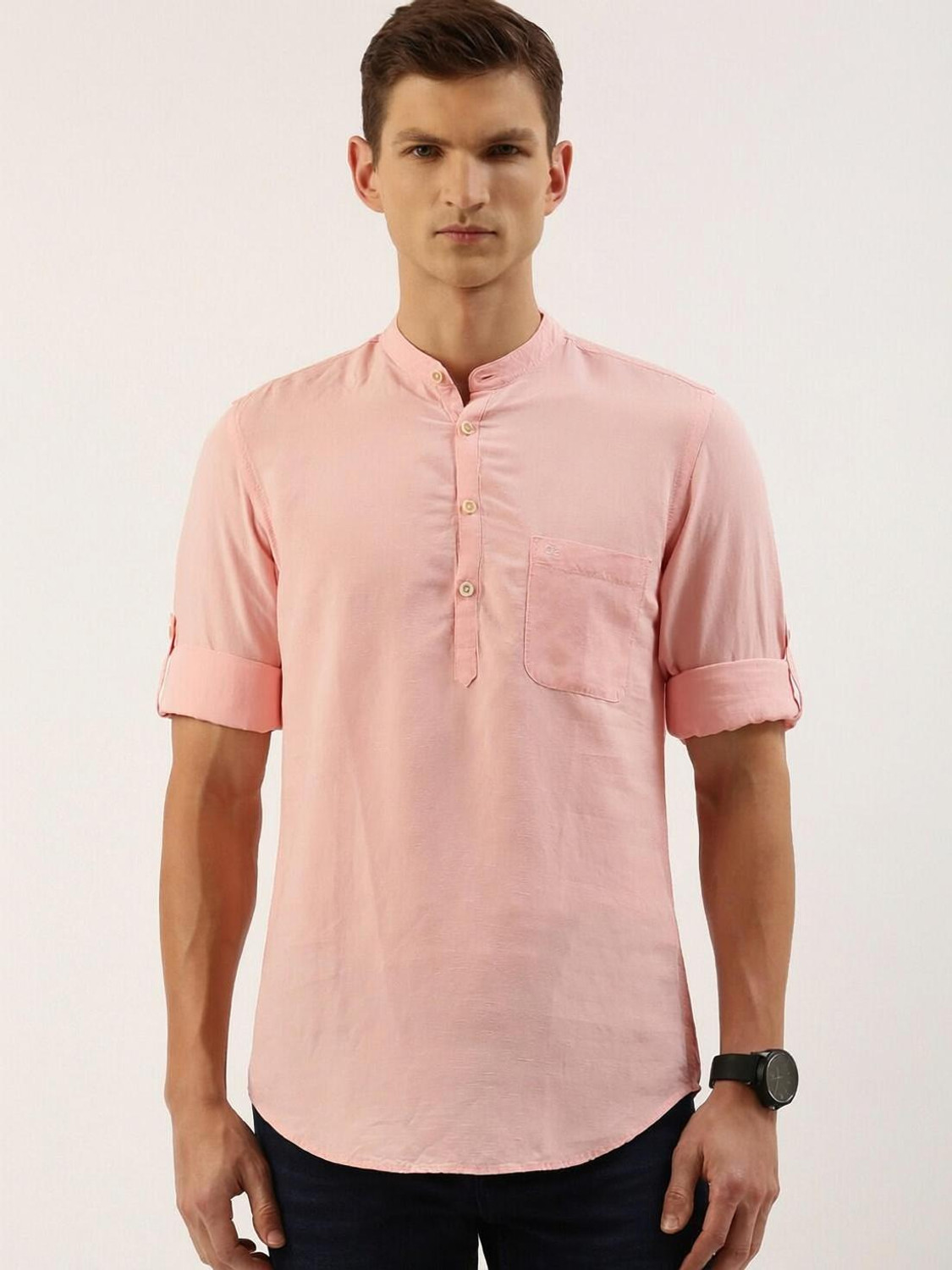 Image of PETER ENGLAND Men Solid Casual Pink Shirt