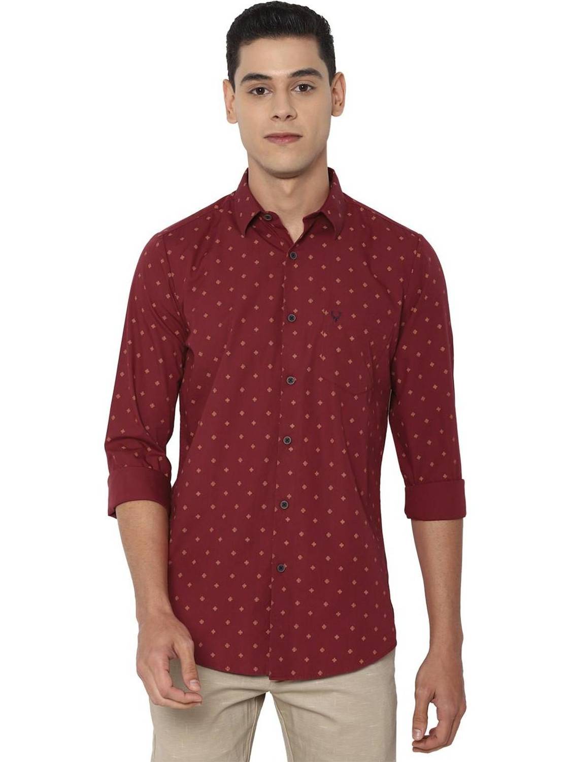 Allen Solly Men Printed Casual Maroon Shirt