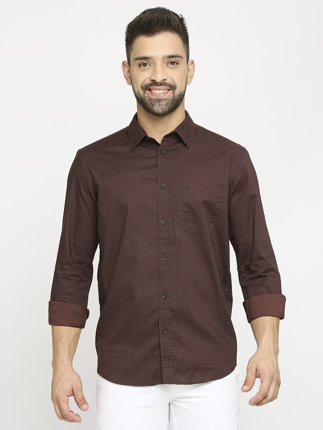 Image of BASICS Men Printed Casual Brown Shirt