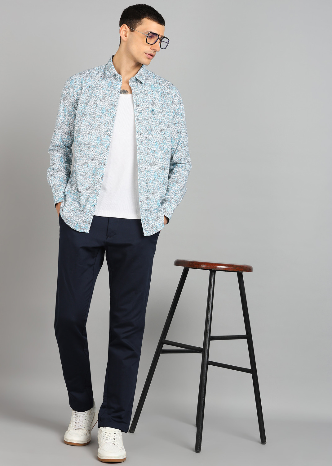 Image of KILLER Men Printed Casual Blue Shirt
