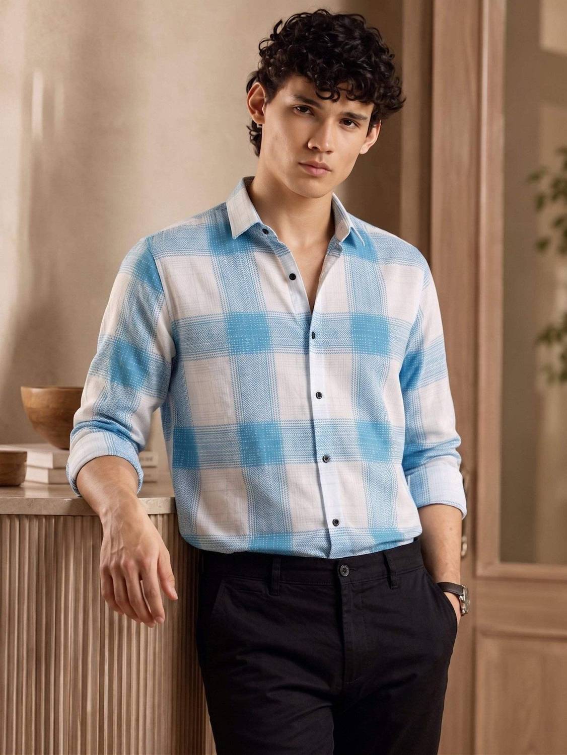 RAHUL Men Checkered Casual White, Blue Shirt - Image 4