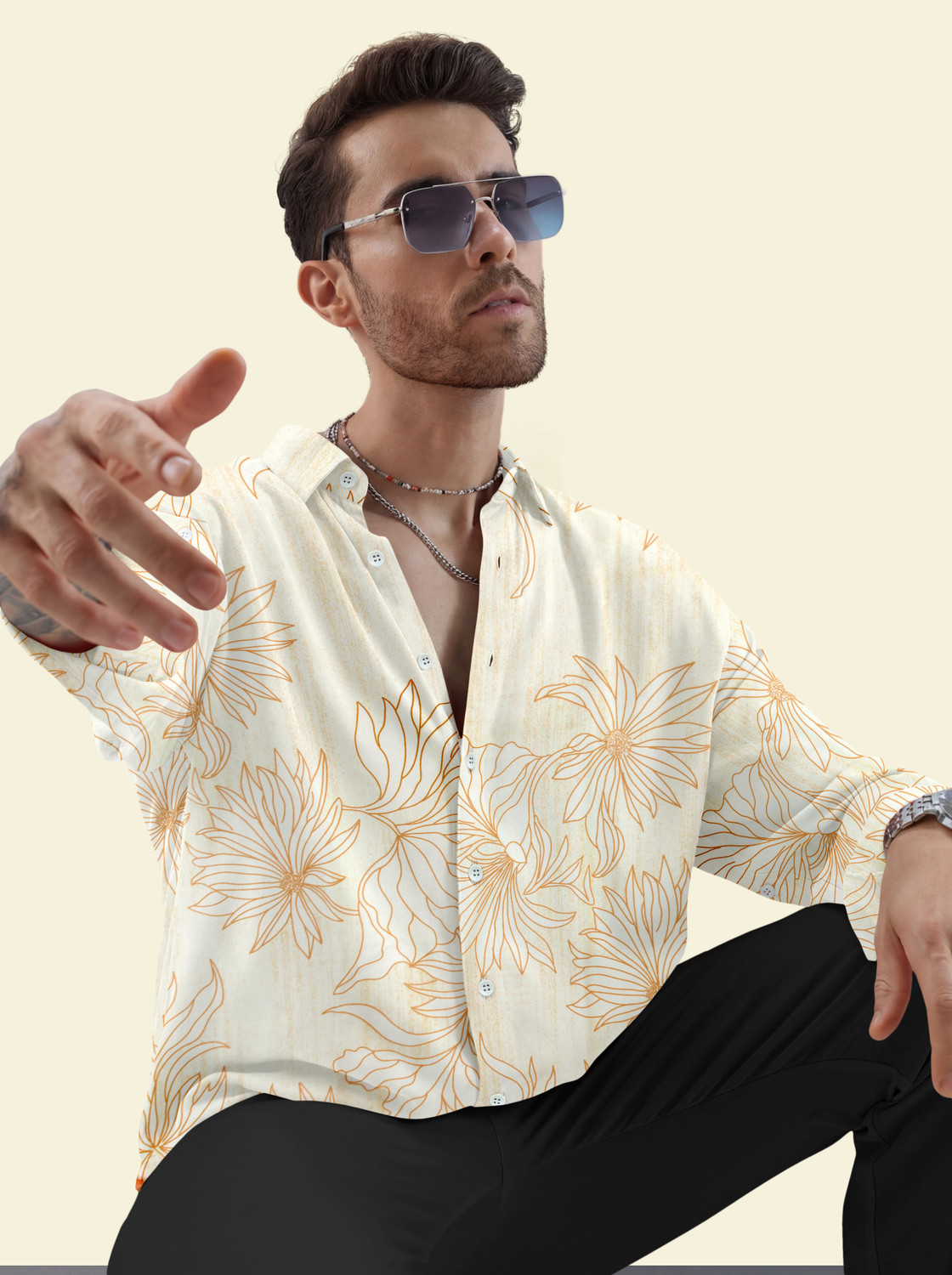 Image of vdlooks Men Relaxed Fit Floral Print Casual Shirt