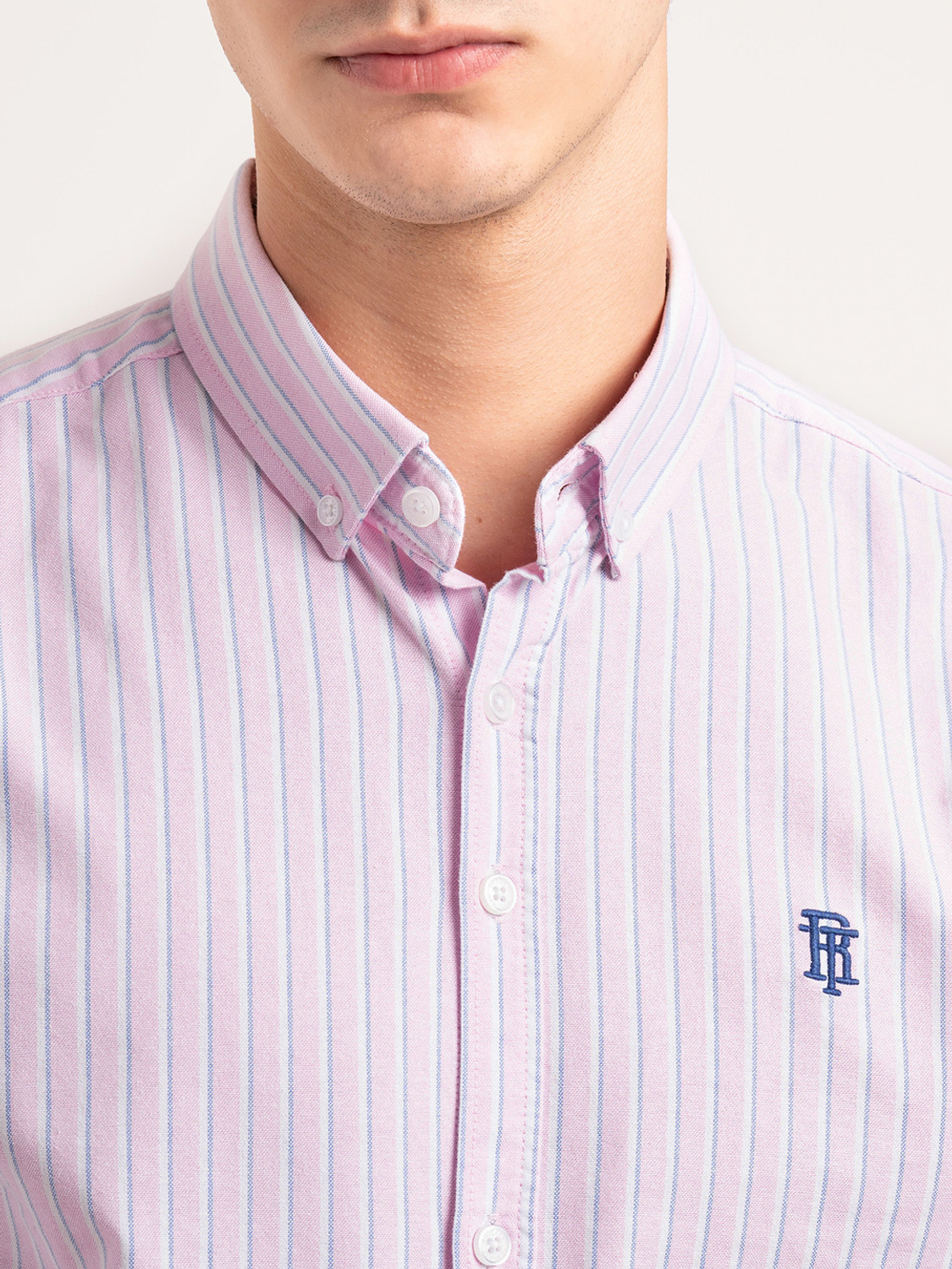 Image of RED TAPE Men Striped Casual Pink Shirt