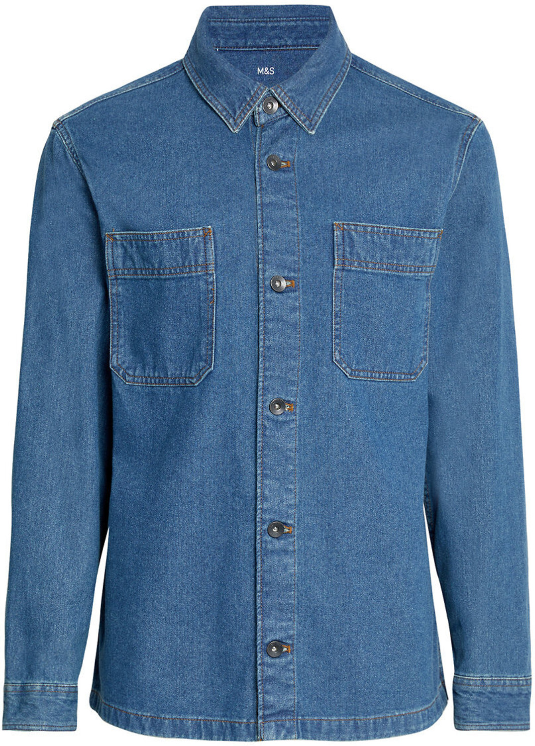 Image of MARKS & SPENCER Men Solid Casual Blue Shirt