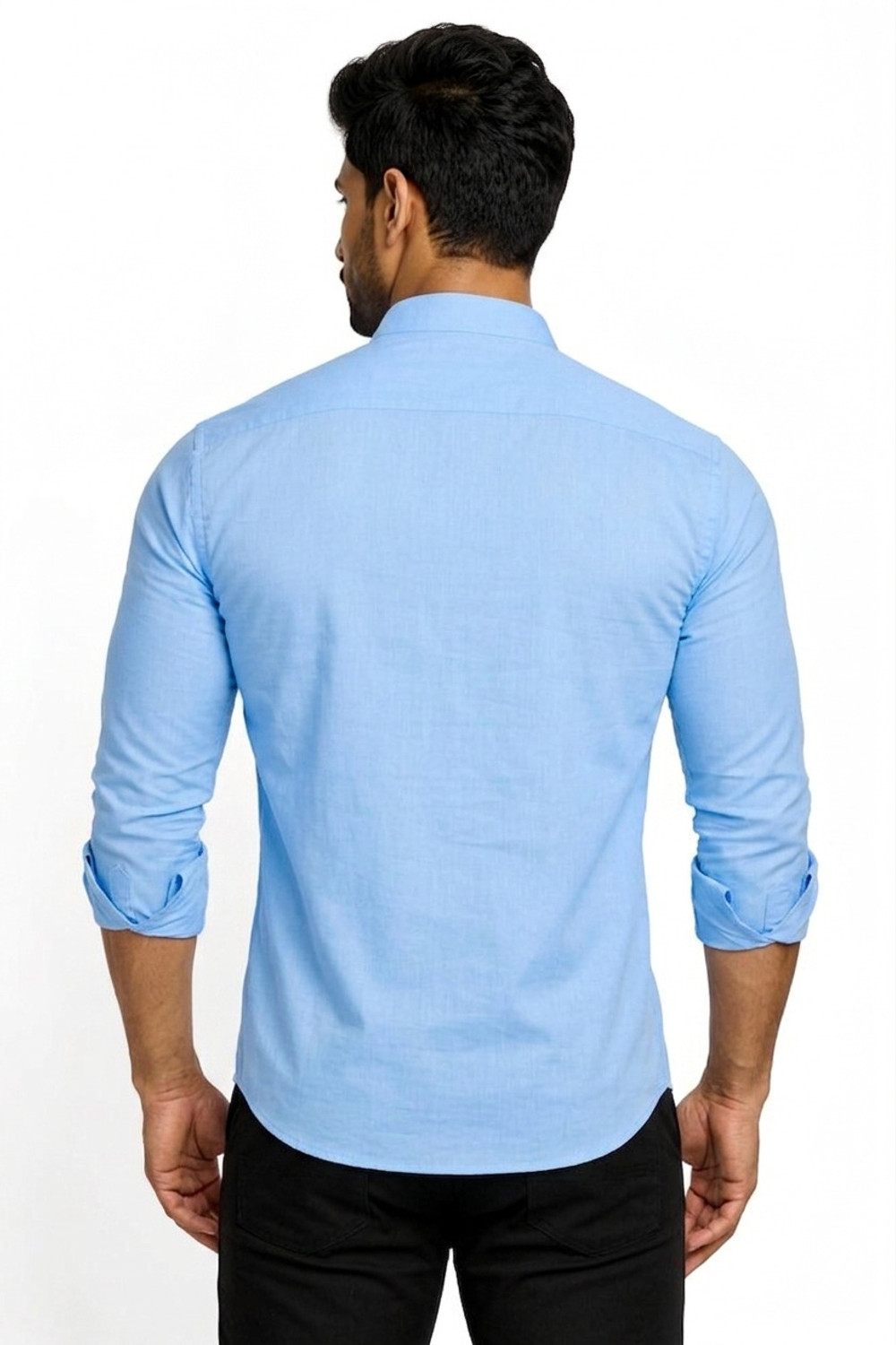 Image of Sky Global Trading Men Solid Casual Light Blue Shirt