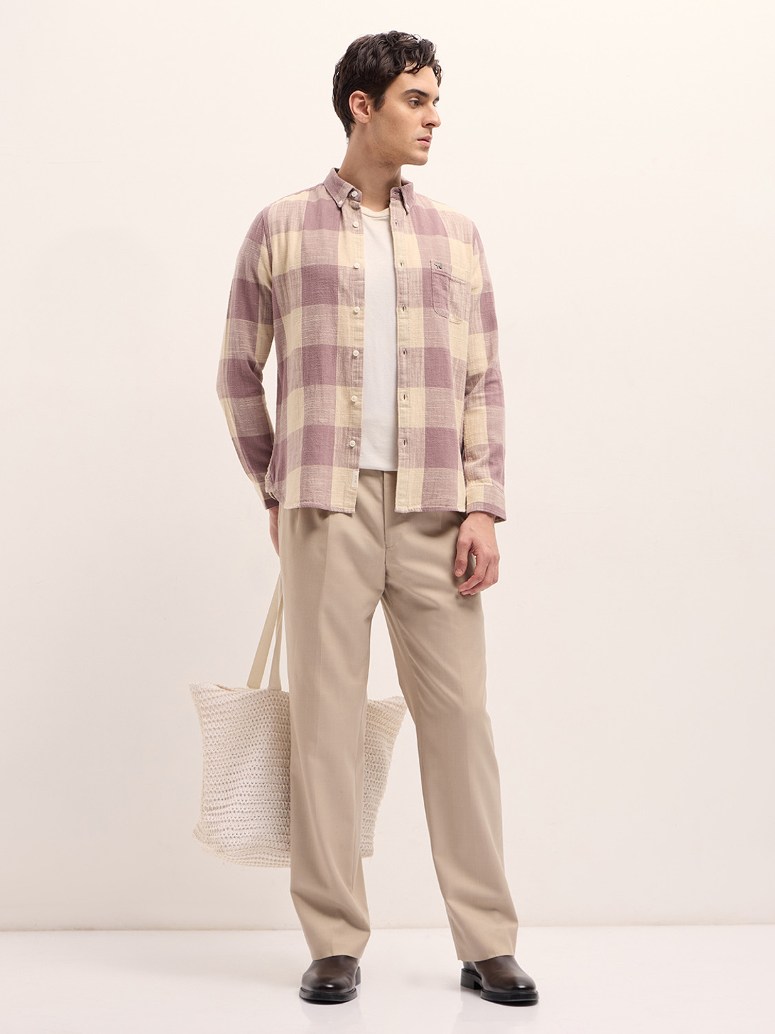 Image of THE BEAR HOUSE Men Checkered Casual Pink Shirt