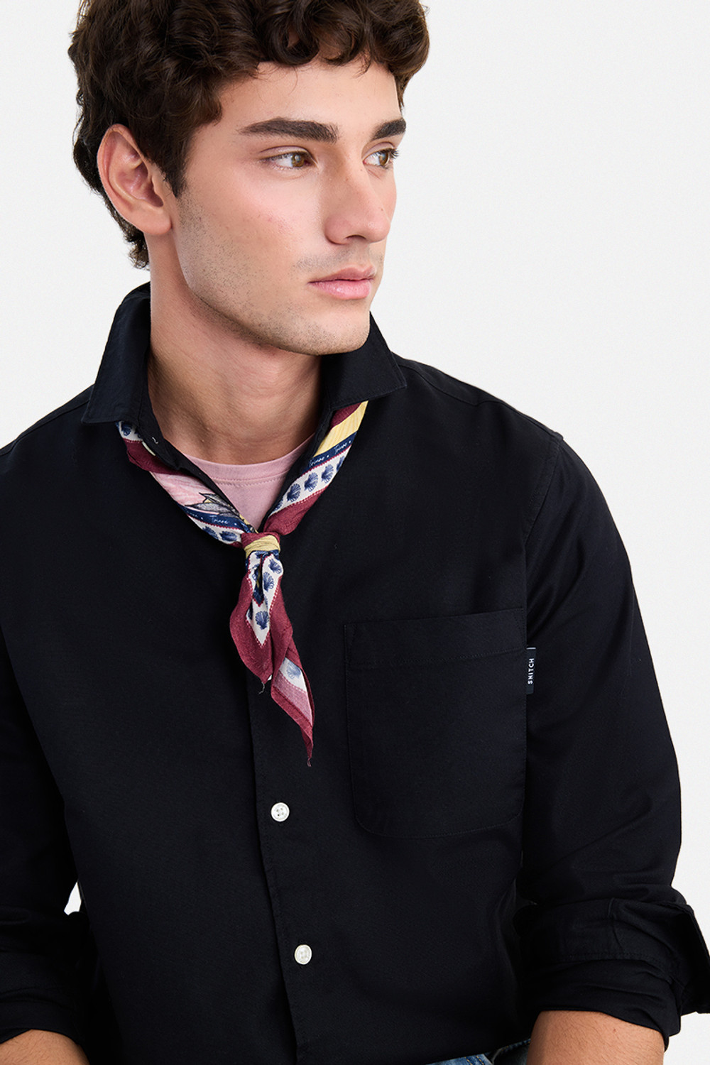 Image of Snitch Men Solid Casual Black Shirt