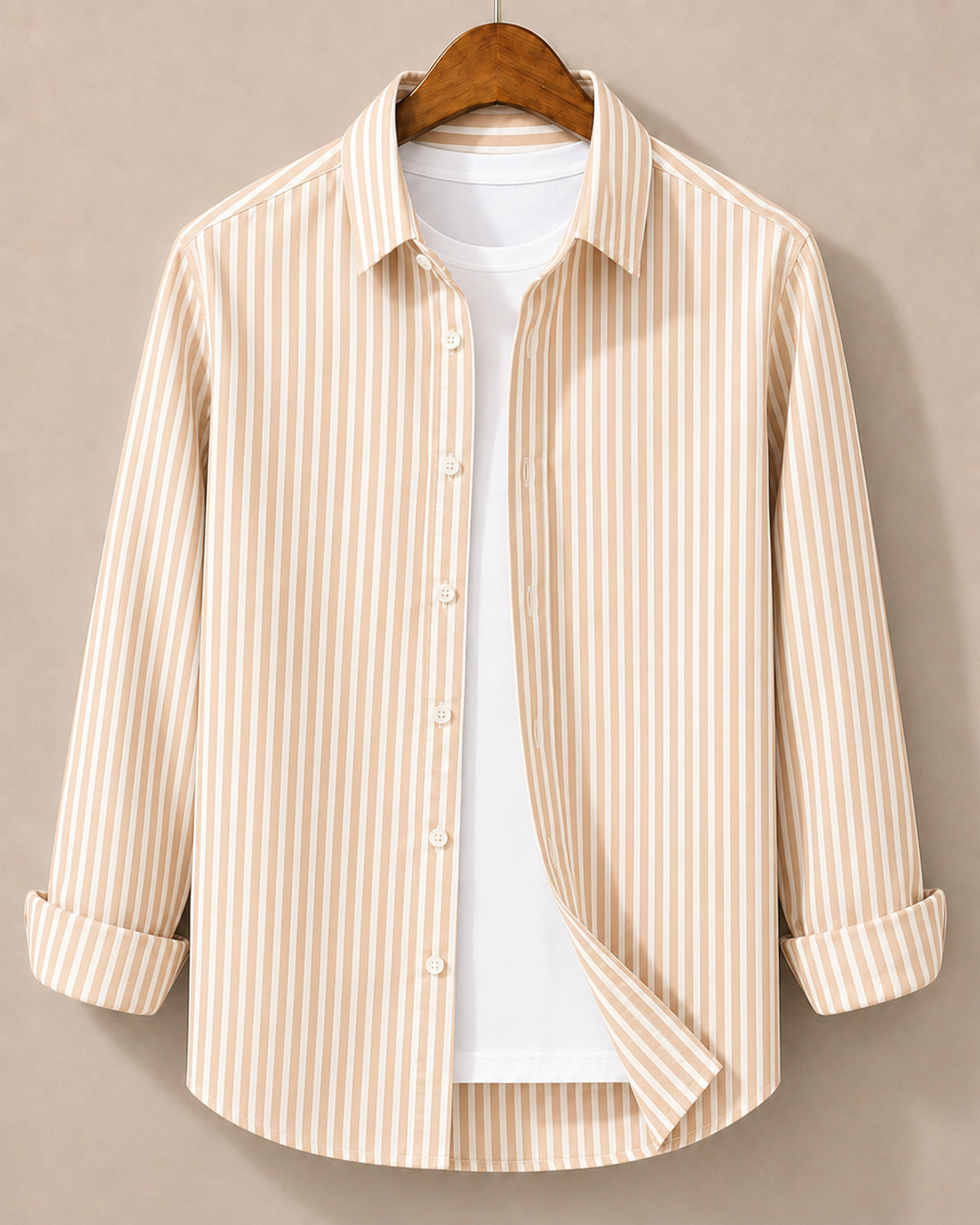 Image of CAMBREEN Men Regular Fit Striped Spread Collar Casual Shirt