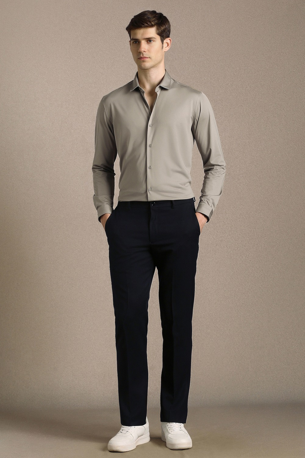 Image of LOUIS PHILIPPE Men Solid Casual Grey Shirt