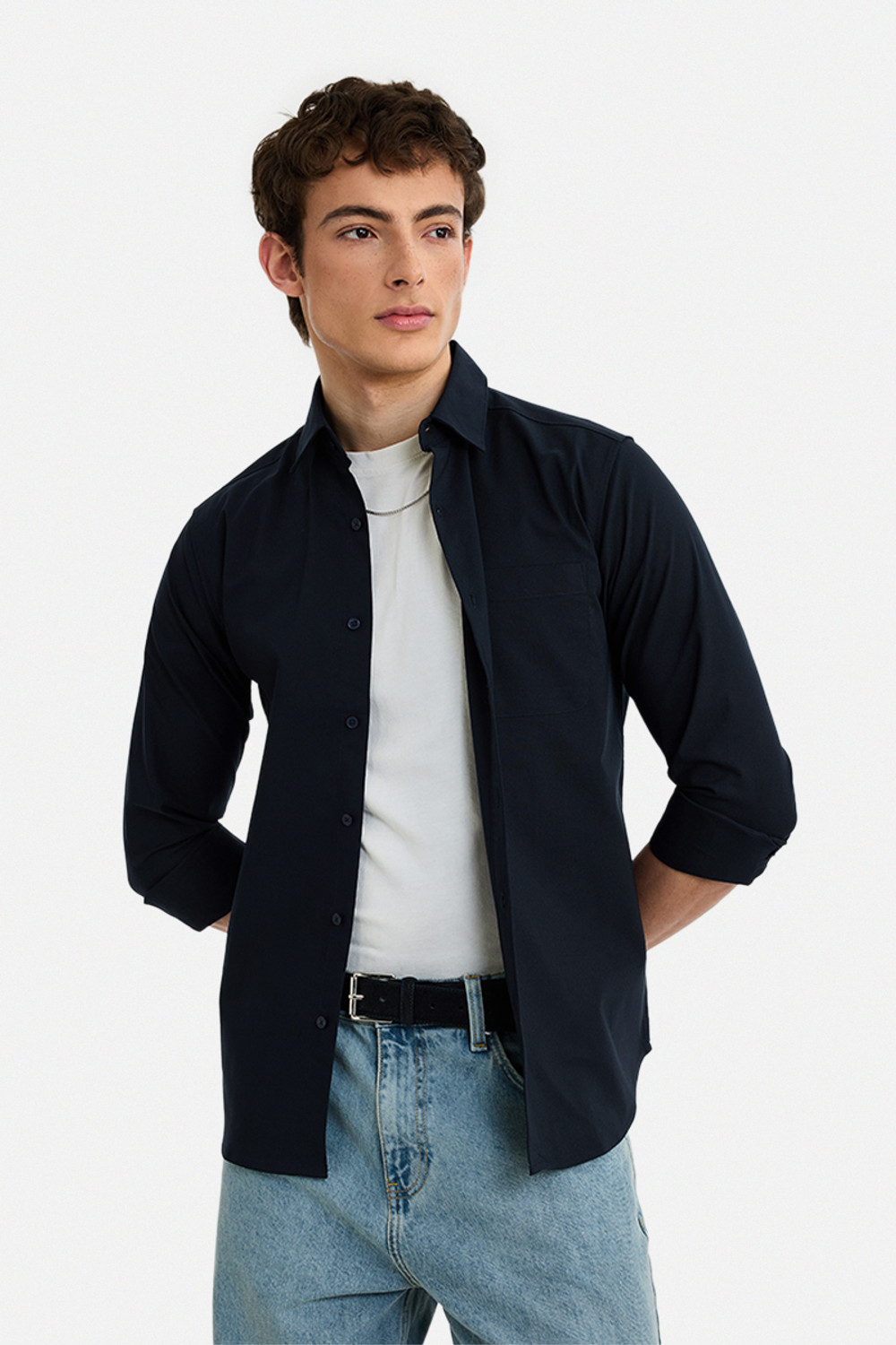 Image of Snitch Men Slim Fit Solid Spread Collar Casual Shirt