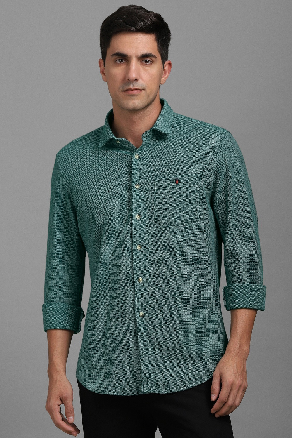 Image of Louis Philippe Sport Men Self Design Casual Green Shirt